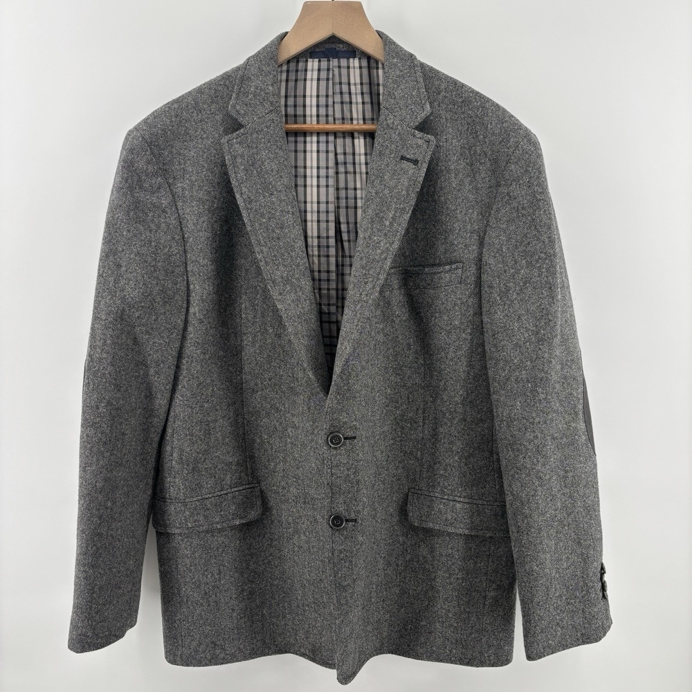 Jos A Bank 1905 Tweed Elbow Patches Sport Coat Mens 44R Gray Blazer Jacket Wool